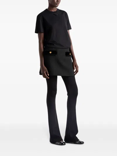 Prada Embroidered Triangle Logo Jersey T-shirt In Black