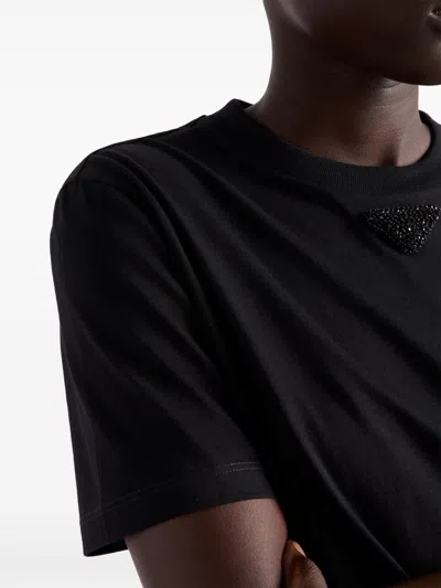 Prada Embroidered Triangle Logo Jersey T-shirt In Black