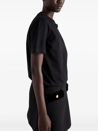 Prada Embroidered Triangle Logo Jersey T-shirt In Black