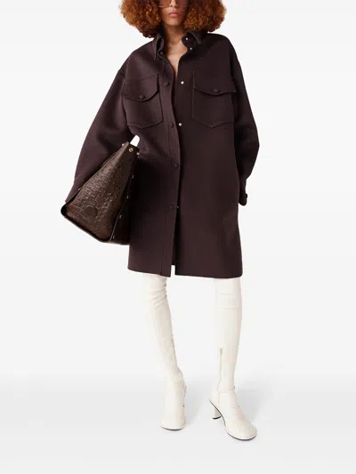 Stella Mccartney Dark Brown Press-stud Fastening Overshirt In Burgundy