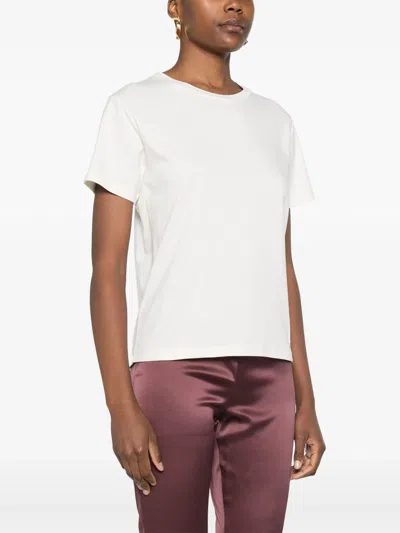 Saint Laurent White T-shirt With Logo Patch In Neutral