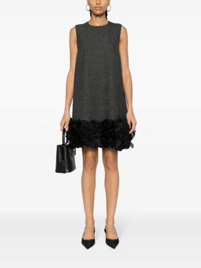 Prada Grey Feather-detail Mini Dress In Gray