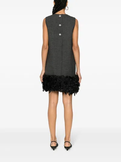 Prada Grey Feather-detail Mini Dress In Gray