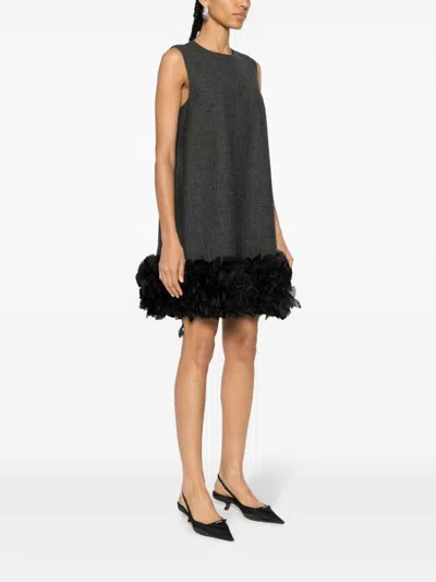 Prada Grey Feather-detail Mini Dress In Gray