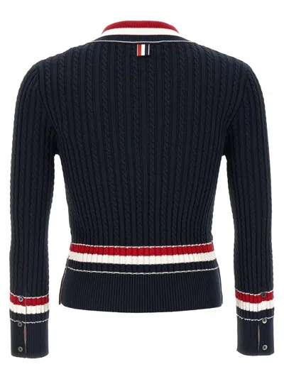 Thom Browne Intarsia Sweater V Neck Cable Knit Buttons In Black