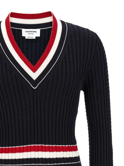 Thom Browne Intarsia Sweater V Neck Cable Knit Buttons In Black