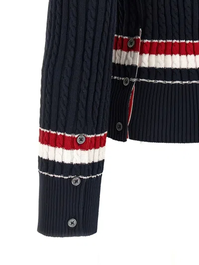 Thom Browne Intarsia Sweater V Neck Cable Knit Buttons In Black