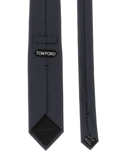 Tom Ford Blue Jacquard Pattern Tie In Black