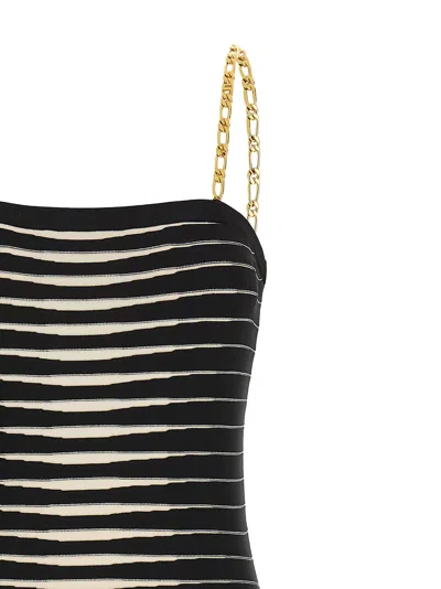 Elisabetta Franchi Striped-pattern Chain-strap Midi Dress In Black
