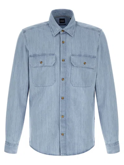 Hugo Boss H-liam Buttoned Chest-pockets Shirt In Blue
