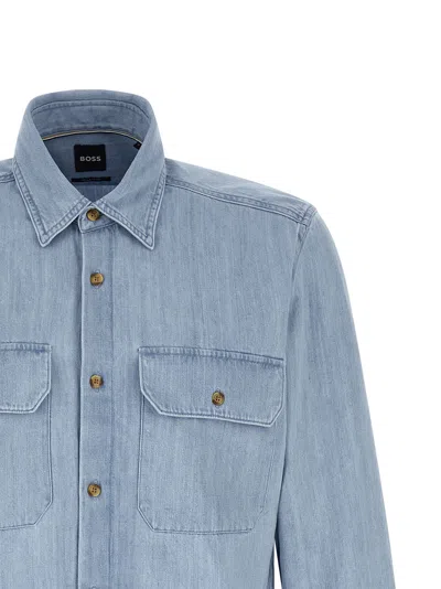 Hugo Boss H-liam Buttoned Chest-pockets Shirt In Blue