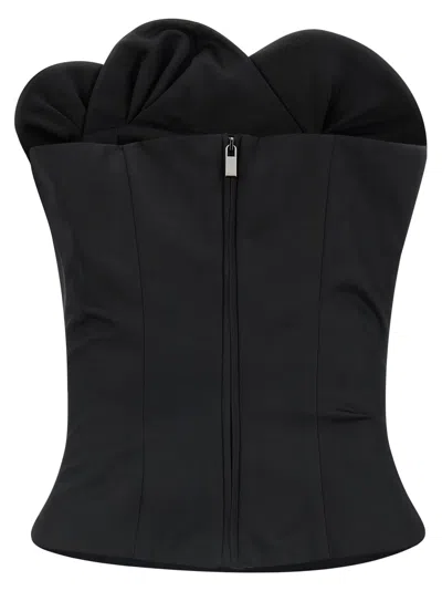 Magda Butrym Wool And Silk Corset Top With Sculptural Neckline In Black