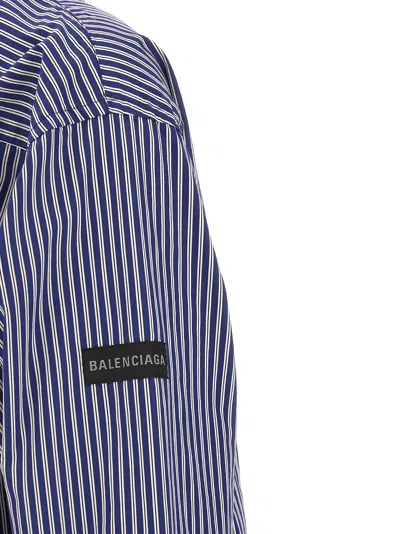 Balenciaga Poplin Shirt Striped Long Sleeves Pocket In Blue