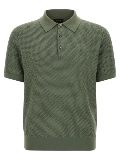 Brioni Textured Polo Shirt Collar Ribbed Cuffs Hem In Green