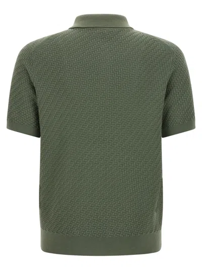 Brioni Textured Polo Shirt Collar Ribbed Cuffs Hem In Green