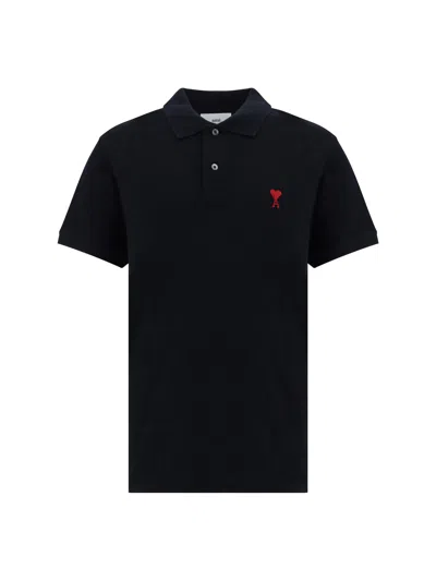 Ami Alexandre Mattiussi Ami Paris Men Black Polo Shirt With Adc Embroidery At The Front In Cotton Man In Black
