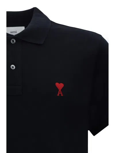 Ami Alexandre Mattiussi Ami Paris Men Black Polo Shirt With Adc Embroidery At The Front In Cotton Man In Black