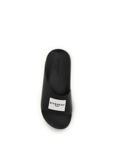 Givenchy Label Flat Mules In Black Rubber Women In Black