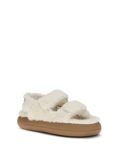 Moon Boot Shearling Sandals Flat Sole Open Toe In Multi