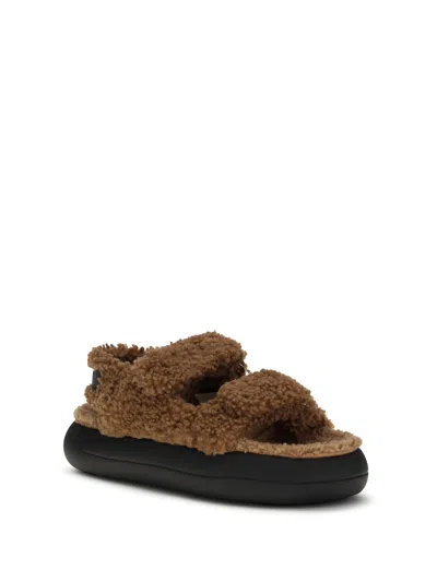 Moon Boot Adjustable Shearling Sandals In Brown