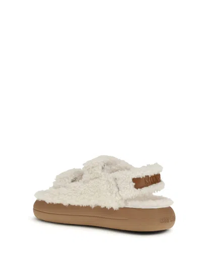 Moon Boot Shearling Sandals Flat Sole Open Toe In Multi