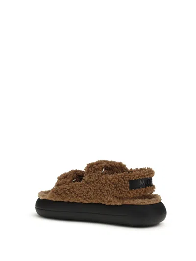 Moon Boot Adjustable Shearling Sandals In Brown
