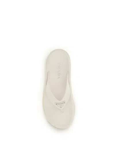 Prada Logo Flip-flops In White