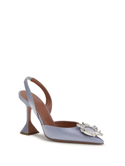 Amina Muaddi Elegant Crystal-embellished Pointed Toe Slingbacks With 95mm Heel In Purple