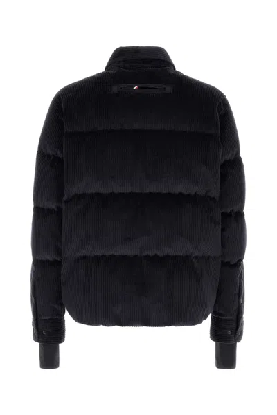 Moncler Navy Blue Corduroy Elgon Down Jacket In Black