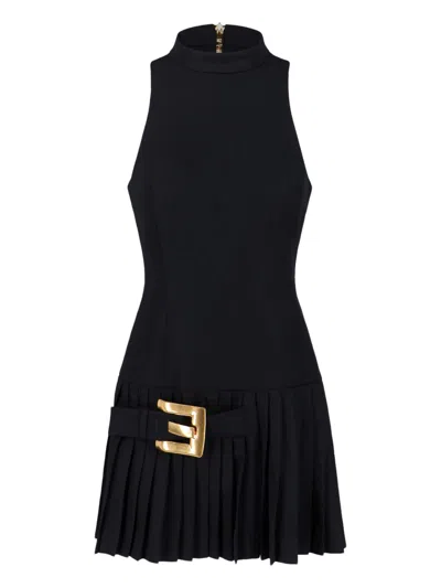 Balmain Knee Length Dress Pleated Skirt Buckle In Black