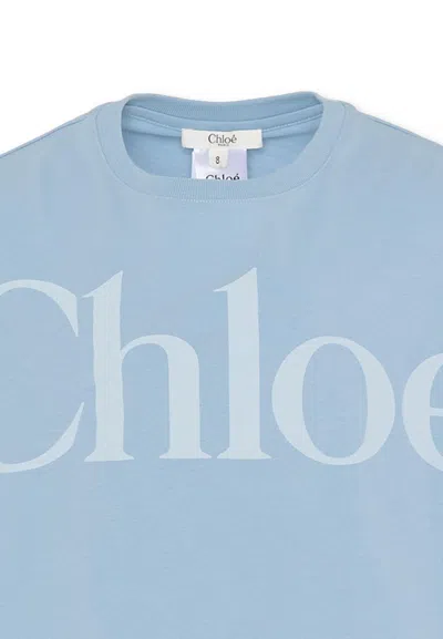 Chloé Kids Logo Cropped Cotton Jersey T-shirt In Blue