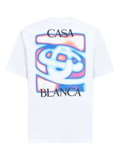 Casablanca Men White Crewneck T-shirt With Logo Detail On The Front And Maxi Logo On The Rear In Cot