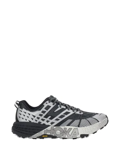 Hoka U Speedgoat 2ts Black Low Top Sneakers With Printed Laces And Logo Lettering On The Side In Tech Fab