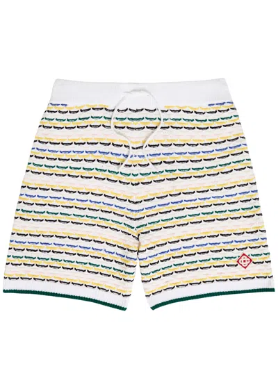 Casablanca Men White Crochet Cotton Tuck Stitch Shorts In Multi