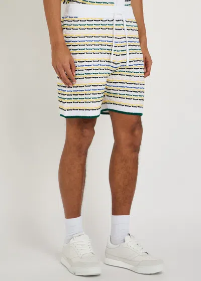 Casablanca Men White Crochet Cotton Tuck Stitch Shorts In Multi
