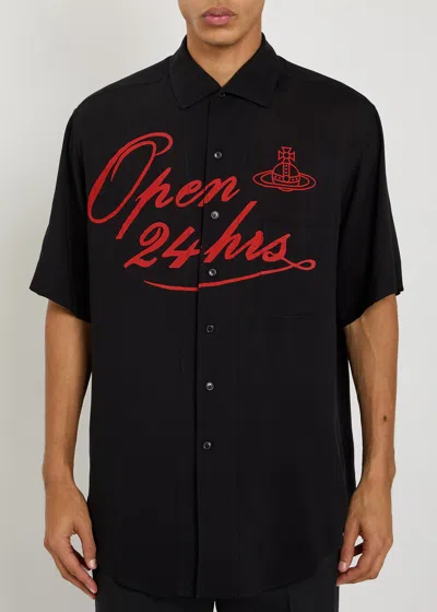 Vivienne Westwood Mens Black Open 24h Bowling Short-sleeves Woven Shirt Xl
