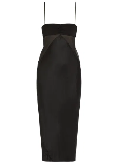 Rick Owens Panelled Satin Midi Slip Dress In Black