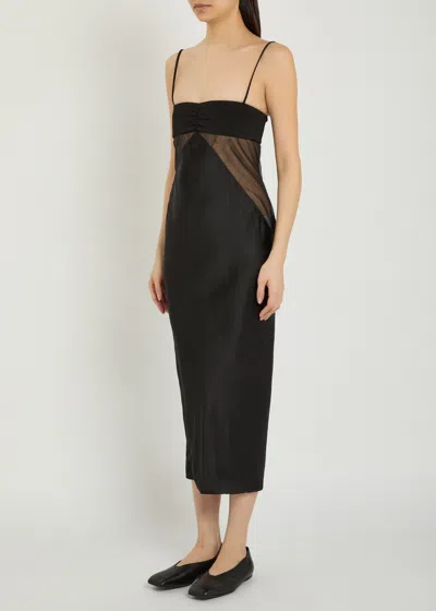 Rick Owens Panelled Satin Midi Slip Dress In Black
