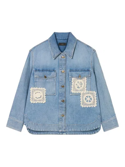Alanui Light Blue Denim Overshirt With Crochet Lace Accents In Blue