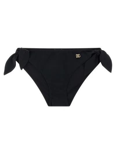 Dolce & Gabbana Swimwear Black Side-tie Bikini Bottom Dg Logo In Black