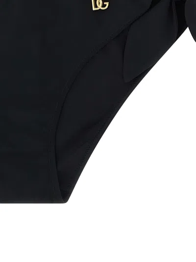 Dolce & Gabbana Swimwear Black Side-tie Bikini Bottom Dg Logo In Black