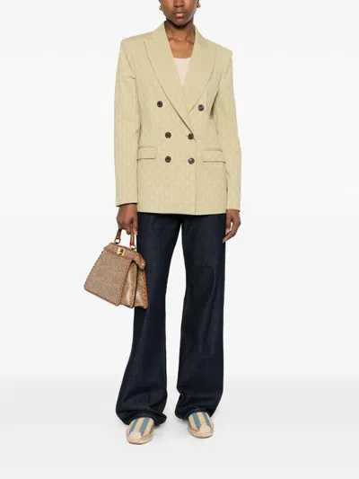 Etro Fitted Double-breasted Jacket With Paisley Pattern In Yellow