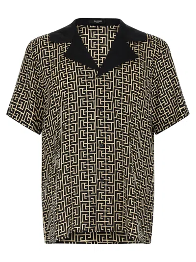 Balmain Short Sleeves Shirt Geometric Pattern Collar In Black