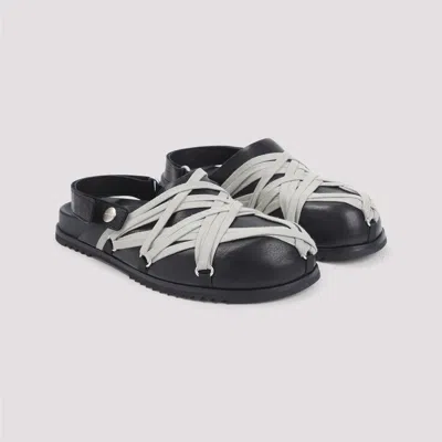 Rick Owens Megalace Mule Granola Black Leather Sandals