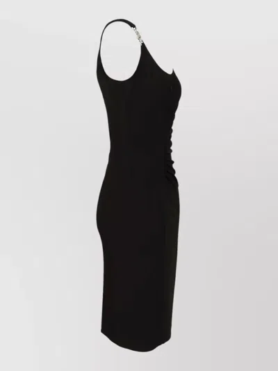 Versace Neutrals Ruched Scoop Neck Viscose Midi Dress In Black
