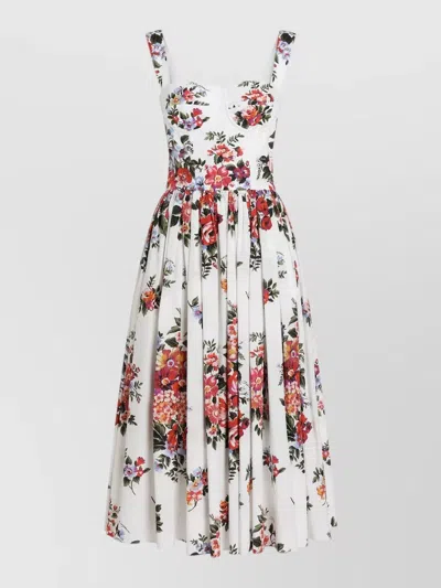 Dolce & Gabbana Cotton Dress With A Bouquet Of Flowers Print Dresses White In Multi