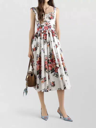 Dolce & Gabbana Cotton Dress With A Bouquet Of Flowers Print Dresses White In Multi
