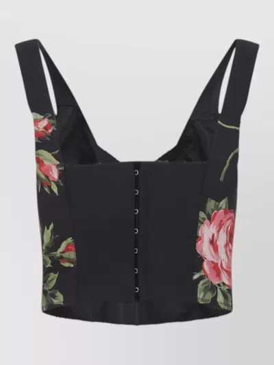 Dolce & Gabbana Top Nero In Seta Con Stampa Floreale Dolce E Gabbana In Black
