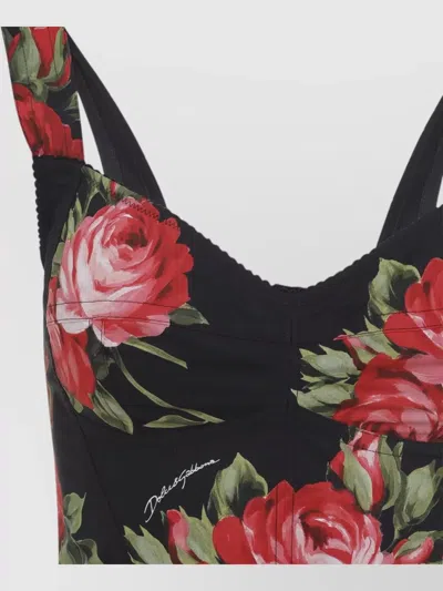 Dolce & Gabbana Top Nero In Seta Con Stampa Floreale Dolce E Gabbana In Black
