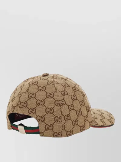 Gucci Women Beige Baseball Hat With Curved Brim And All-over Gg Motif In Fabric Woman In Brown